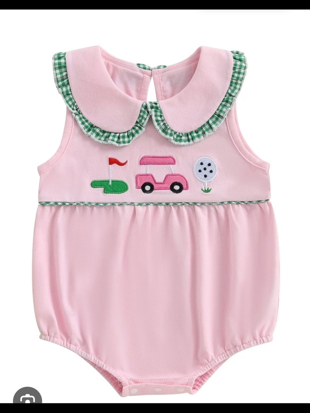Baby Girl Pink Golf Bubble Romper 0–3 Months Embroidered Golf Cart Sleeveless